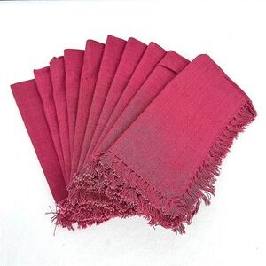 Heartland Cloth Napkins Claret Red Fringed Cotton Set of 10 18x18 Versatile